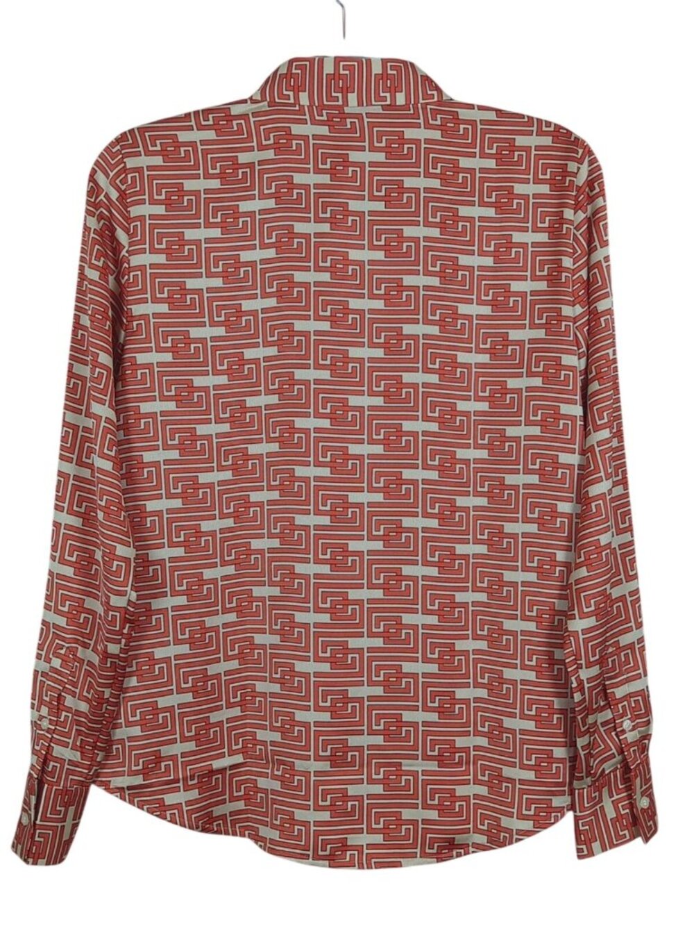 Ann Taylor Blouse Womens Small Orange Geometric Button Up Collared Long Sleeve - Picture 2 of 13